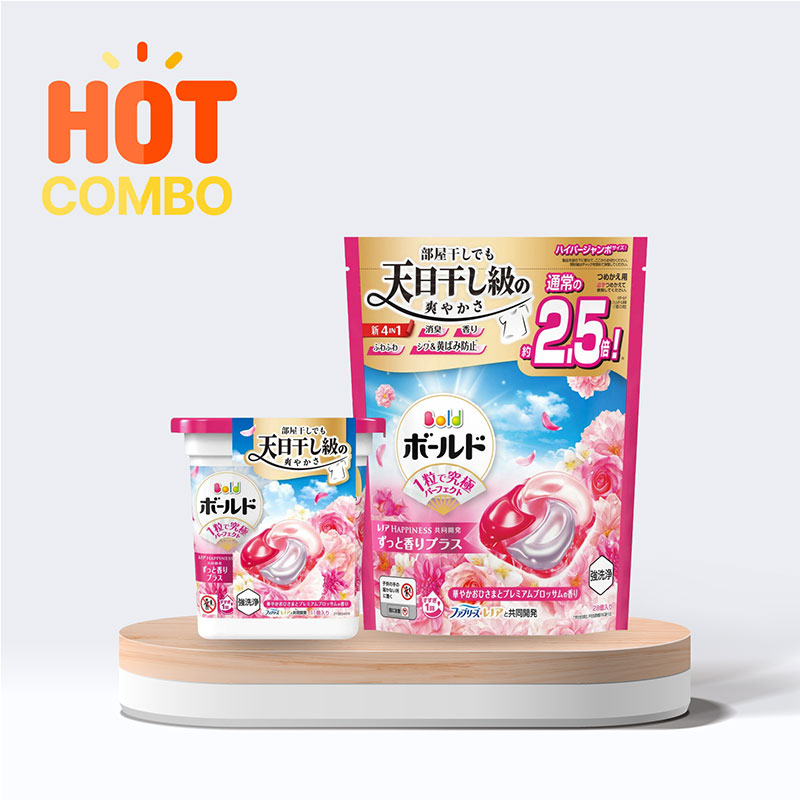Combo Viên giặt xả khử mùi, chống nhăn, ố vàng 4 trong 1  P&G hương hoa (túi 28 viên & hộp 11 viên)
