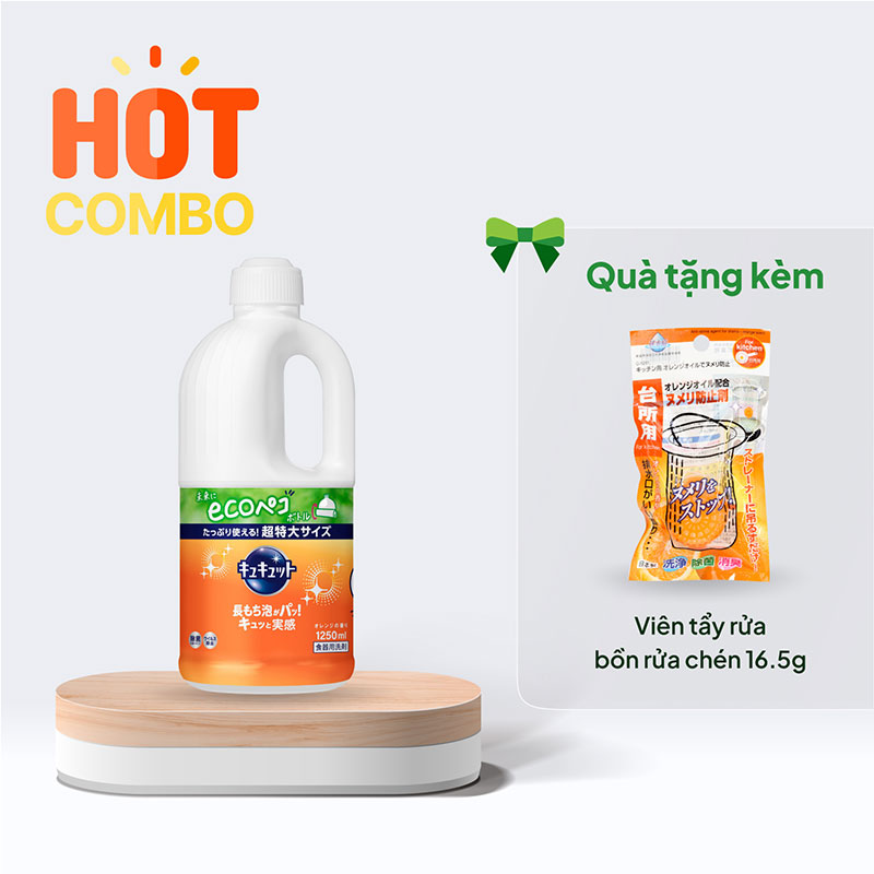 Combo mua Nước rửa chén Kao chống khuẩn hương cam 1.25L chỉ 159.000đ, tặng Viên tẩy rửa bồn rửa chén 16.5g