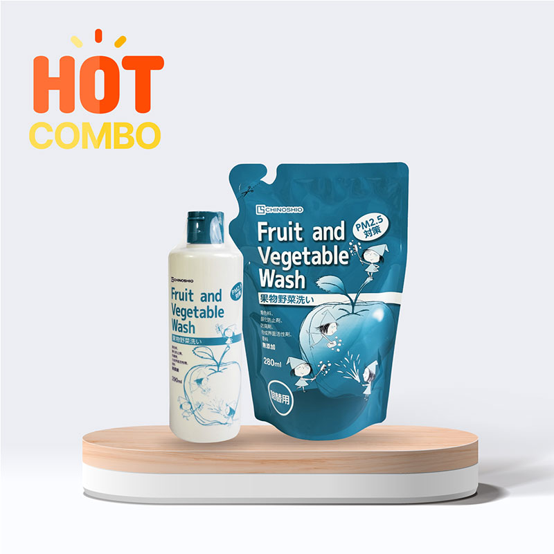 Combo Nước rửa rau củ quả Nhật Bản Chinoshio chai 290ml và túi refill 280ml