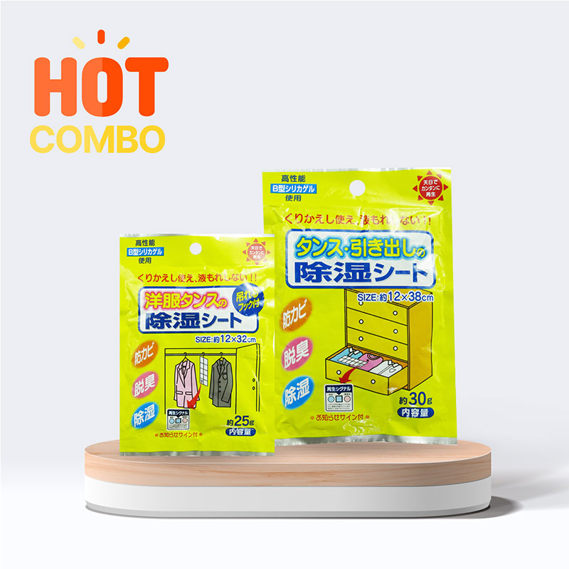 Combo Miếng hút ẩm khử mùi ngăn tủ 30g và Miếng hút ẩm khử mùi tủ quần áo dạng treo 25g 