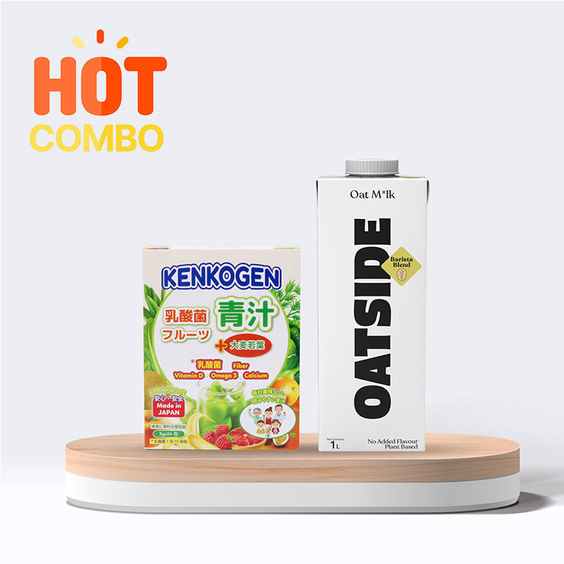 Combo TPBS: Bột mầm lúa mạch non Kenkogen 24 gói và Sữa yến mạch Oatside 1L