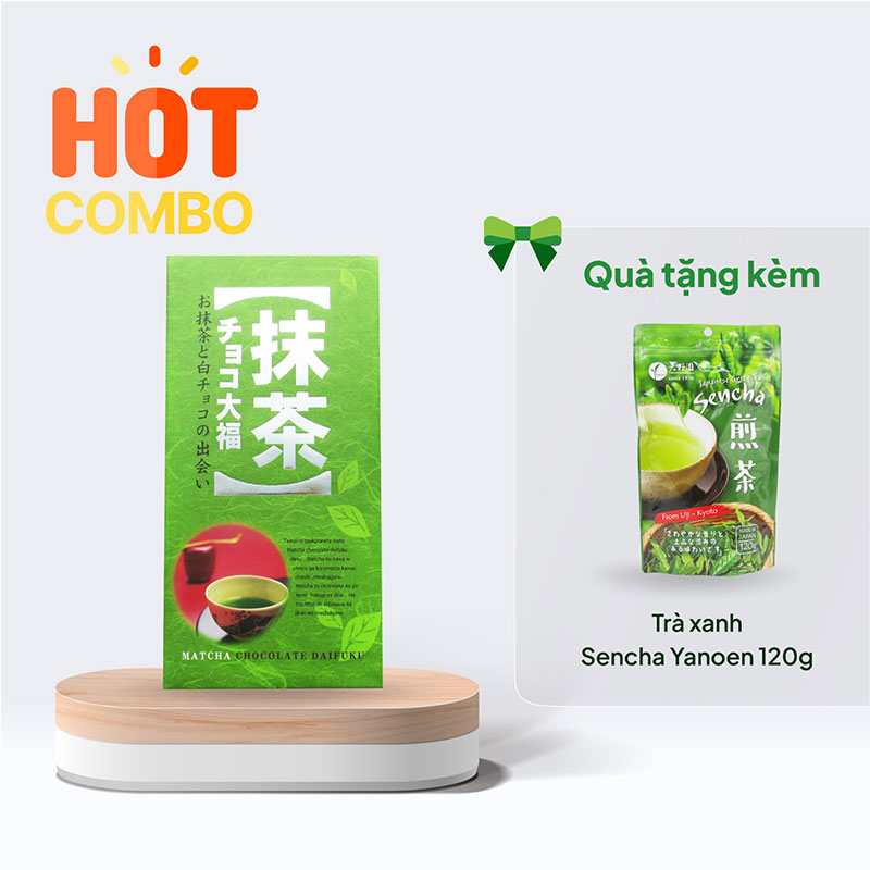 Combo mua Bánh Mochi trà xanh nhân socola trắng 18 cái tặng Trà xanh Sencha Yanoen 120g