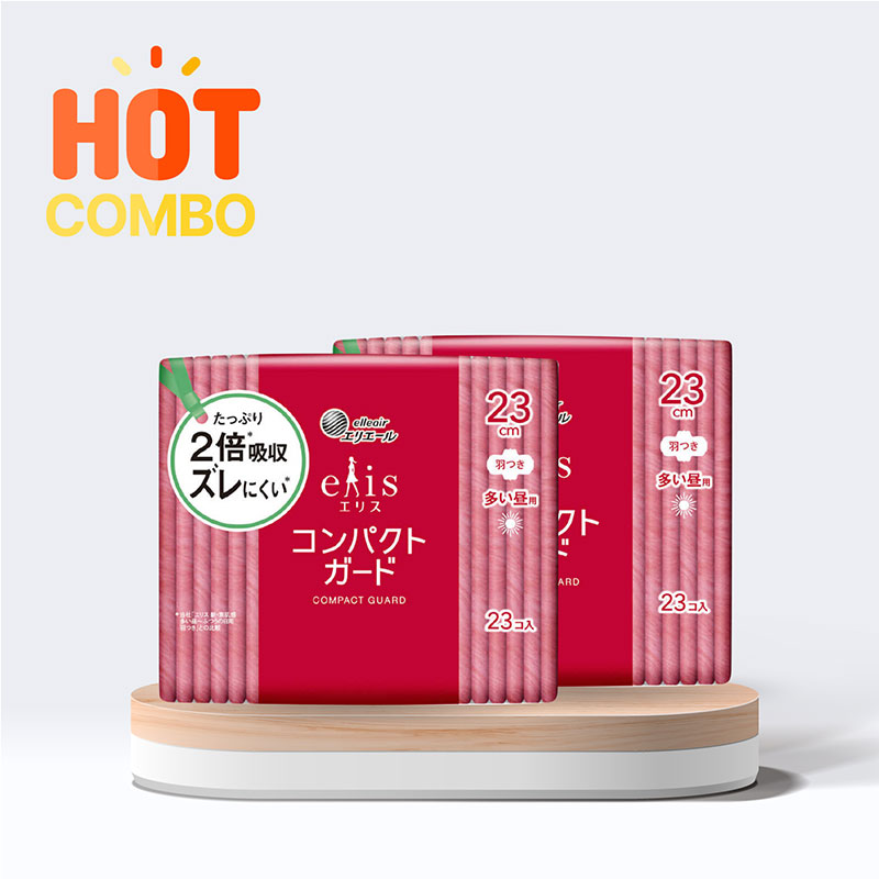 Combo 2 gói Băng vệ sinh siêu mỏng có cánh Elis Compact 23cm 23 miếng (Nhiều mẫu)