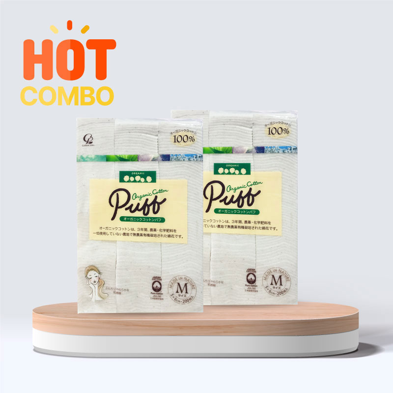 Combo 2 gói Bông tẩy trang Cotton Organic thiên nhiên 200 miếng size M