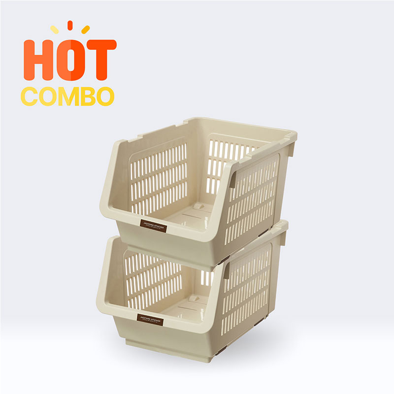 Combo 2 Kệ xếp tầng đa năng có bánh xe Nhật Bản Inomata 23.9x34.6cm (màu trắng kem)