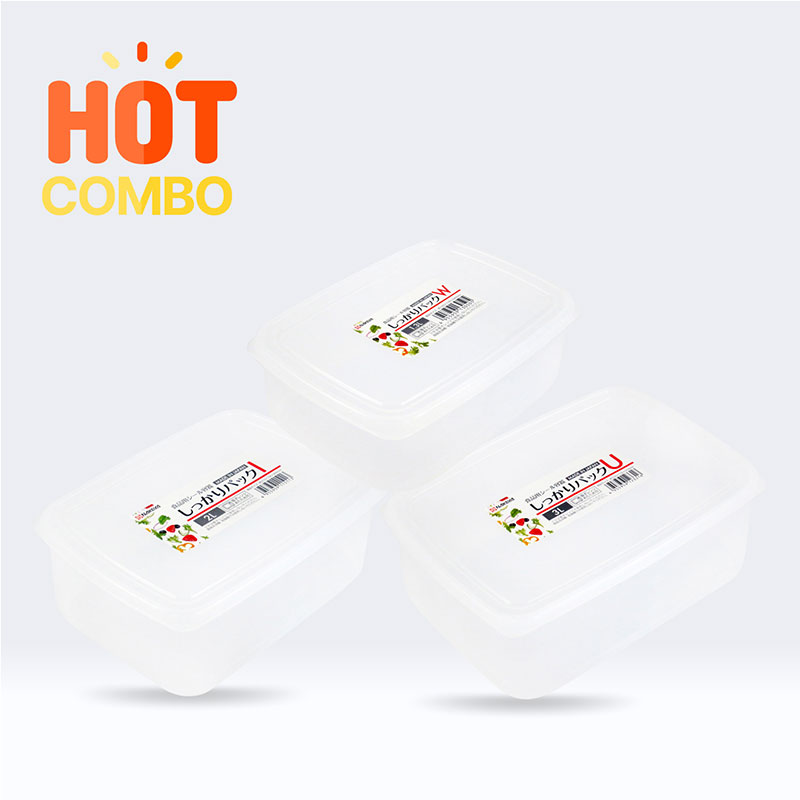 Combo 3 hộp nhựa đựng thực phẩm Nhật Bản trữ đông, trữ mát, dùng lò vi sóng Nakaya 3L, 2L, 1.3L