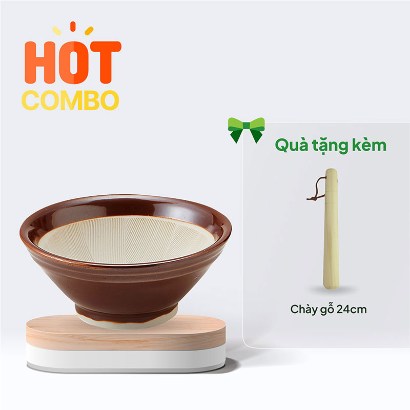 Combo mua Cối Nhật Bản Suribachi 14.2cm tặng Chày gỗ 24cm