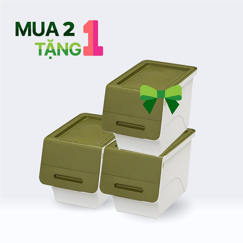 Combo mua 2 tặng 1 Hộp đựng nắp gập Sanka 28.5x46x31cm (S) - Xanh rêu