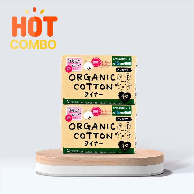 Combo 2 Băng vệ sinh hàng ngày Organic Cotton siêu mỏng Cotton Labo 15cm 40 miếng