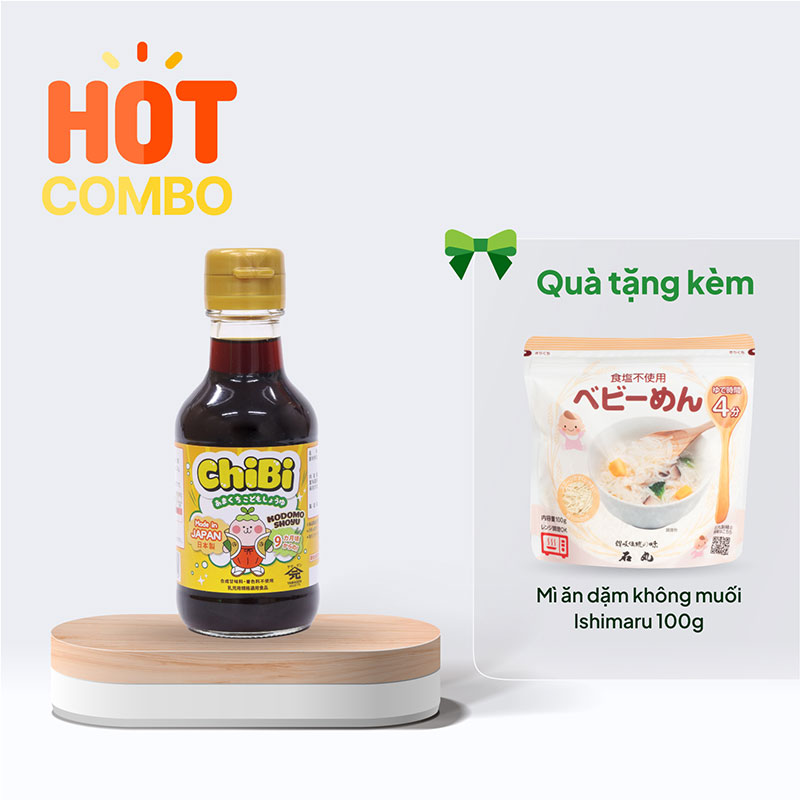 Combo mua Nước tương Chibi Nhật Bản cho bé 150ml tặng  Mì ăn dặm không muối Ishimaru 100g