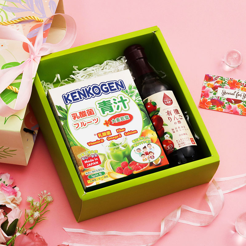 Giftset 20/10 Bột mầm lúa mạch non Kenkogen 24 gói và  Giấm táo Organic Uchibori 360ml