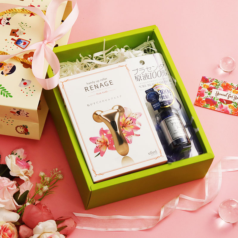Giftset 20/10 Cây lăn massage mặt và toàn thân Renage và Tinh chất Placenta tinh khiết Japan Gals 25ml