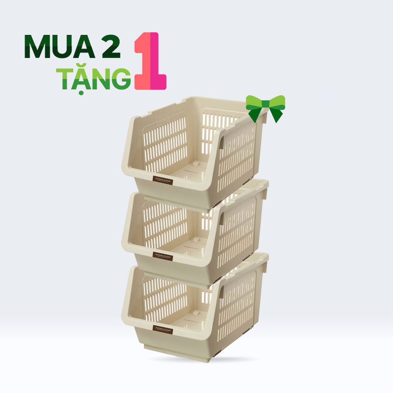 Combo siêu hời mua 2 tặng 1 Kệ xếp tầng đa năng có bánh xe Nhật Bản Inomata 23.9x34.6cm (màu trắng kem)
