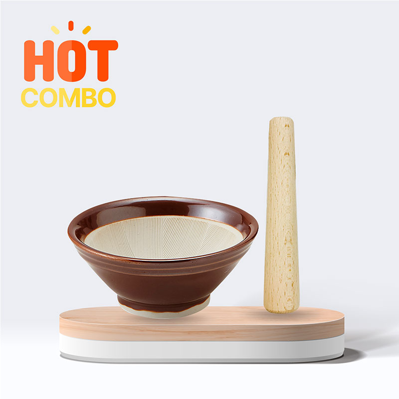 Combo siêu tiết kiệm Chày gỗ Nhật Bản 13cm và Cối Nhật Bản Suribachi 14.2cm