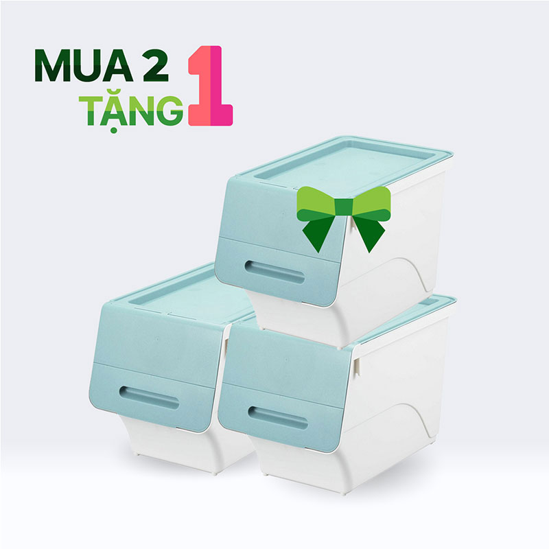 Combo siêu hời mua 2 tặng 1 Hộp đựng nắp gập Sanka 28.5x46x31cm (S) - Xanh