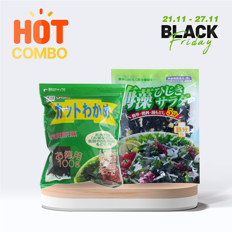 Combo siêu tiết kiệm Rong biển hỗn hợp Wakame Hijiki 60g và Rong biển cắt Wakame 100g
