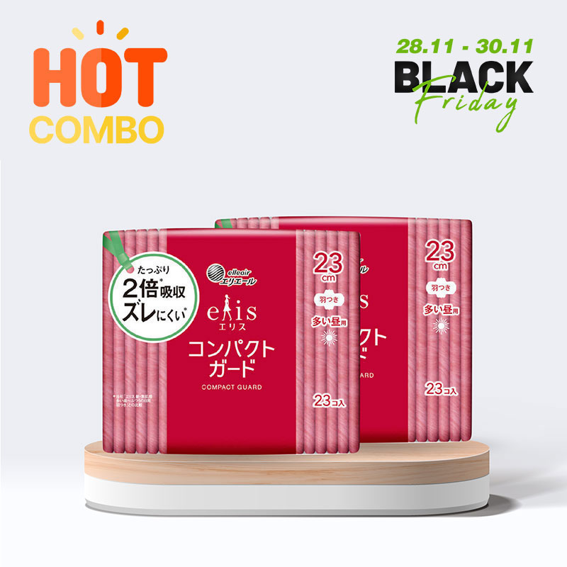 Combo siêu tiết kiệm 2 Băng vệ sinh siêu mỏng có cánh Elis Compact 23cm 23 miếng (Nhiều mẫu)