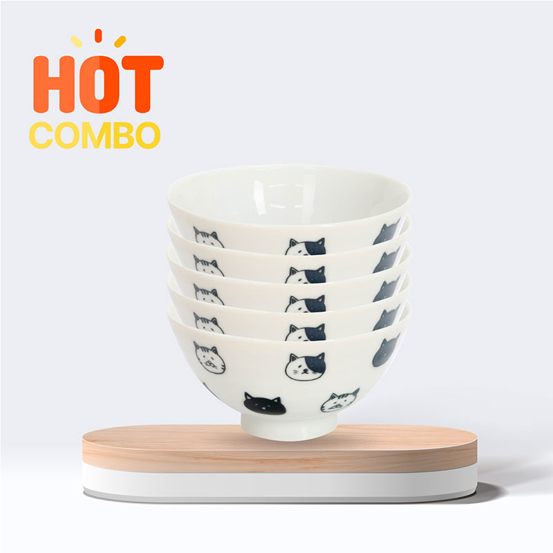 Combo siêu tiết kiệm 5 Chén sứ Nhật Bản 11.2cm Hình mèo
