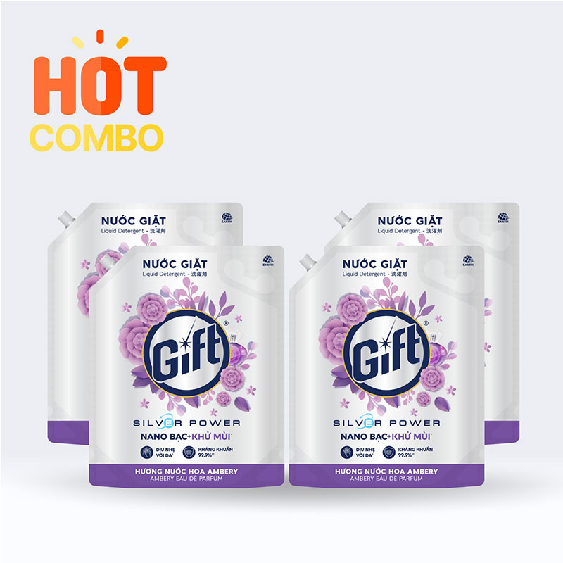 Combo siêu tiết kiệm 4 túi Nước giặt Gift Hương nước hoa Ambery túi 3.6kg