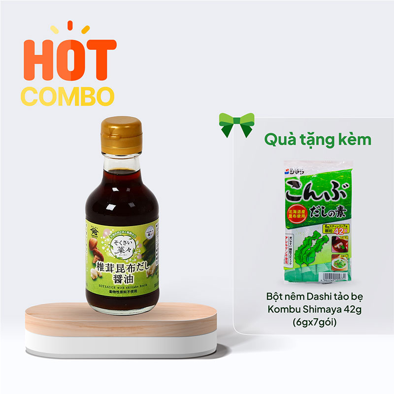 Combo siêu hời mua Nước tương nấm Shiitake tảo bẹ giảm muối Yamagen 150ml tặng Bột nêm Dashi tảo bẹ Kombu Shimaya 42g (6gx7gói)