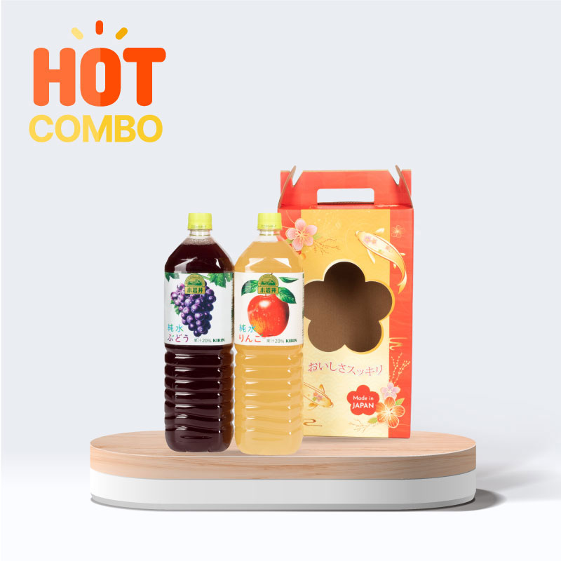 Combo siêu hời mua 2 chai Nước ép nho và táo tinh khiết 1.5L tặng hộp giấy