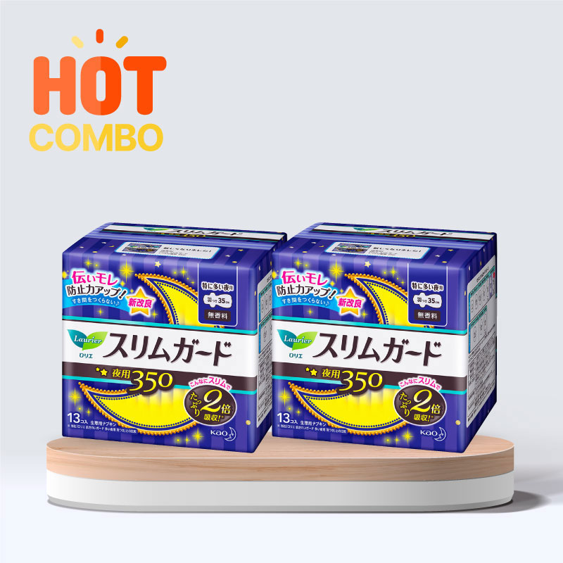 Combo siêu tiết kiệm 2 BVS ban đêm siêu mỏng có cánh Laurier Slimguard 35cm 13 miếng