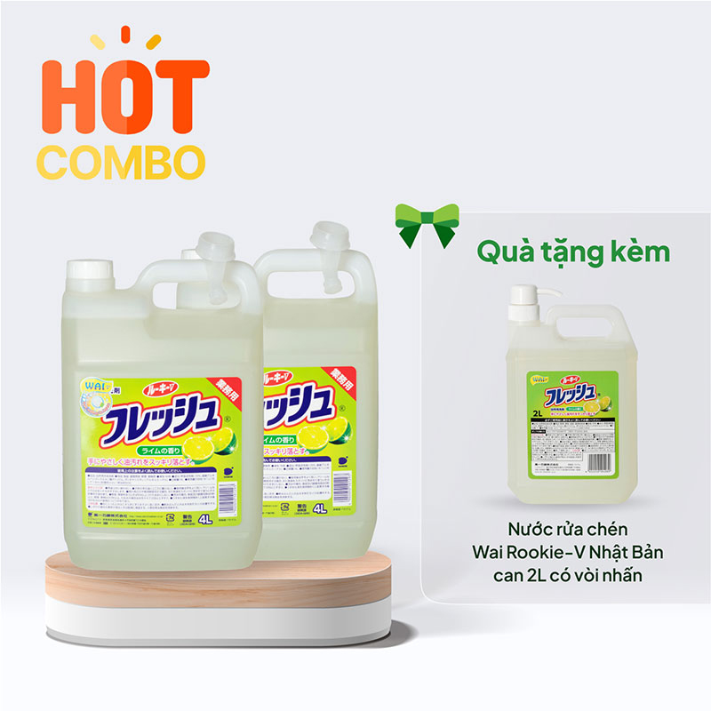 Combo siêu hời mua 2 Nước rửa chén Wai Rookie V nhà bếp 4L tặng bình 2L (có vòi nhấn)