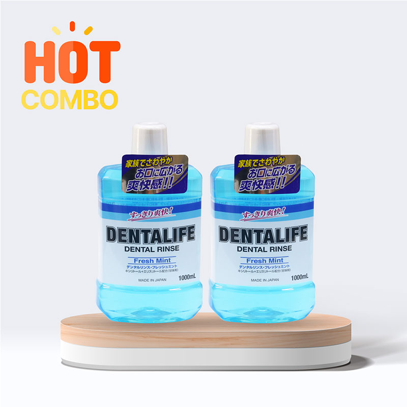 Combo siêu tiết kiệm 2 chai Nước súc miệng Dentalife Animo 1000ml Hương bạc hà cực the mát