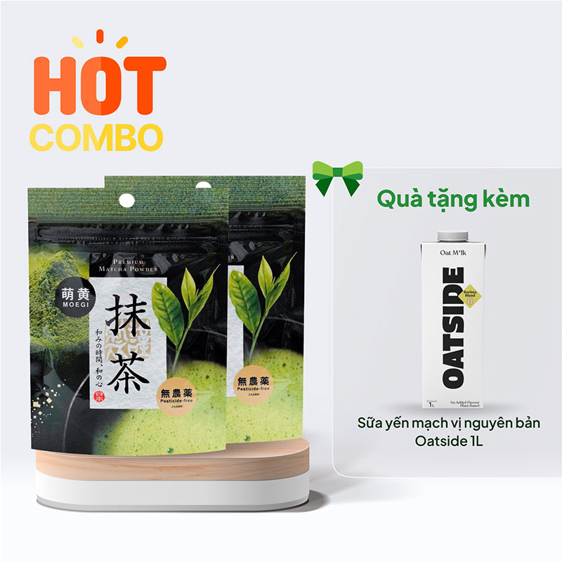 Combo siêu hời mua 2 Bột trà xanh Matcha Premium Kanes 30g giá 198,000 tặng thêm 1 Sữa yến mạch vị nguyên bản Oatside 1L