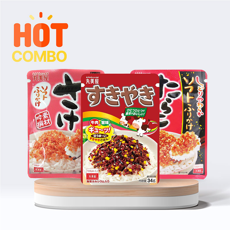 Combo siêu tiết kiệm Gia vị rắc cơm cá hồi-trứng cá tuyết-thịt bò Sukiyaki Marumiya