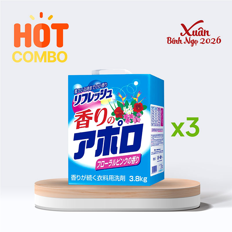 Combo siêu tiết kiệm 1 thùng 3 hộp Bột giặt hương hoa Kaori No Appolo 3.8kg