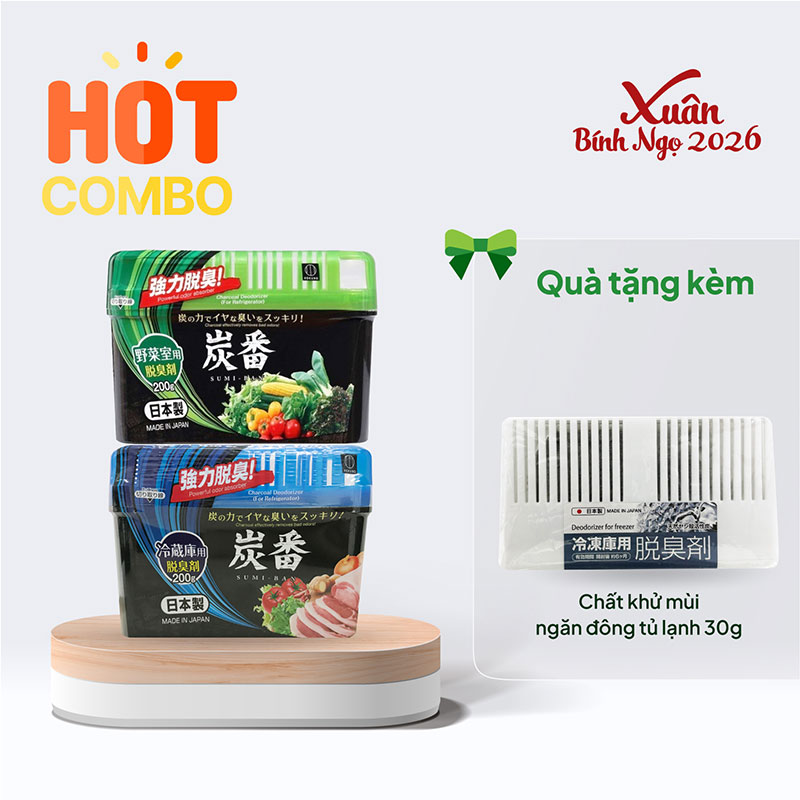 Combo siêu hời mua 2 Hộp khử mùi tủ lạnh than hoạt tính Kokubo 200g tặng Chất khử mùi ngăn đông tủ lạnh 30g