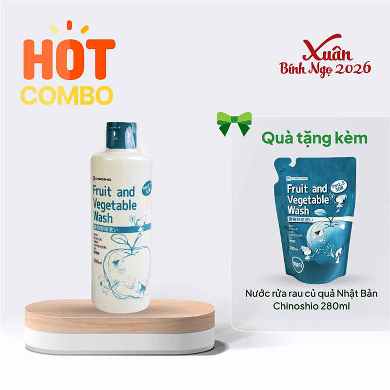 Combo siêu hời mua Nước rửa rau củ quả Nhật Bản Chinoshio 290ml tặng túi refill 280ml