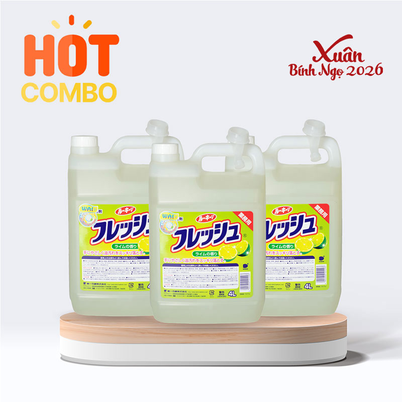 Combo siêu tiết kiệm 1 thùng 3 can Nước rửa chén Wai Rookie V nhà bếp 4L