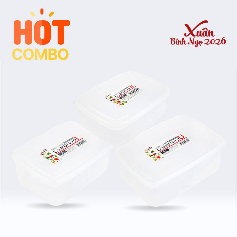 Combo siêu tiết kiệm 3 Hộp đựng thực phẩm Nhật Bản trữ đông, trữ mát, dùng lò vi sóng Nakaya 3 size (1.3L, 2L, 3l)