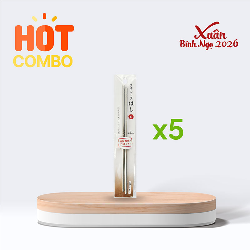 Combo siêu tiết kiệm 5 đôi đũa inox chống trượt Echo Metal 23cm