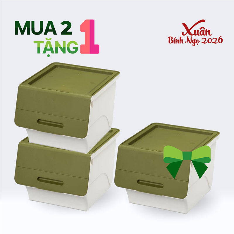 Combo siêu hời mua 2 tặng 1 Hộp đựng nắp gập Sanka 38.5x46x31cm (M) - Xanh rêu