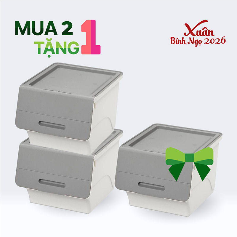 Combo siêu hời mua 2 tặng 1 Hộp đựng nắp gập Sanka 38.5x46x31cm (M) - Xám