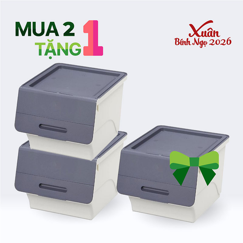 Combo siêu hời mua 2 tặng 1 Hộp đựng nắp gập Sanka 38.5x46x31cm (M) - Tím xanh