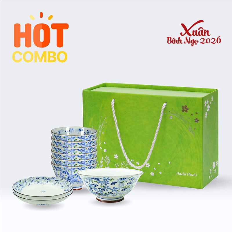 Combo siêu hời mua bộ tô chén đĩa sứ Nhật Bản tặng Hộp giấy (6 chén, 1 tô, 2 đĩa)