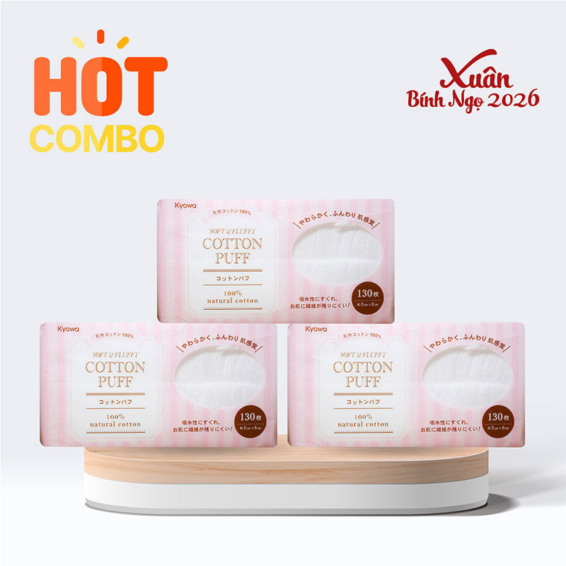 Combo siêu tiết kiệm 3 Bông tẩy trang Cotton thiên nhiên 130 miếng