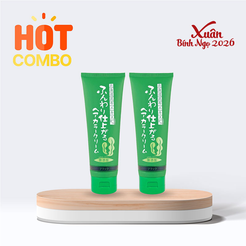 Combo siêu tiết kiệm 2 hộp Kem nhuộm phủ bạc Nhật Bản tảo Rishiri siêu dưỡng, bảo vệ tóc Brain Cosmos 200g-Đen