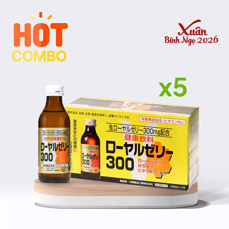 Combo siêu tiết kiệm 5 hộp TPBS: Nước uống sữa ong chúa Royal Jelly 100ml x 10 chai