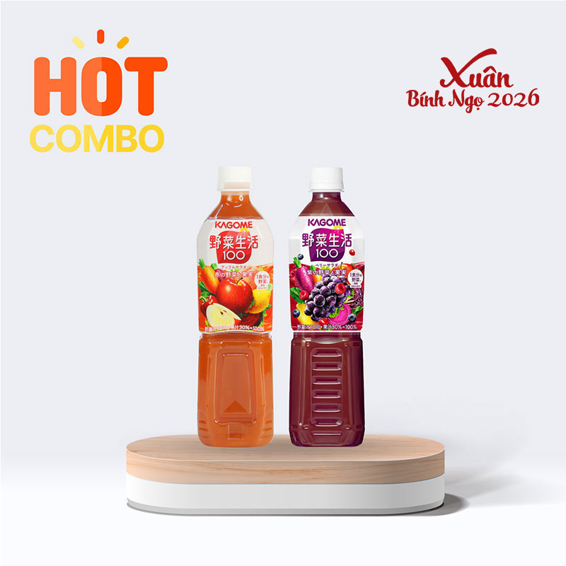 Combo siêu tiết kiệm 2 chai Nước ép rau củ quả nguyên chất Kagome Berry Salad và Apple Salad 720ml