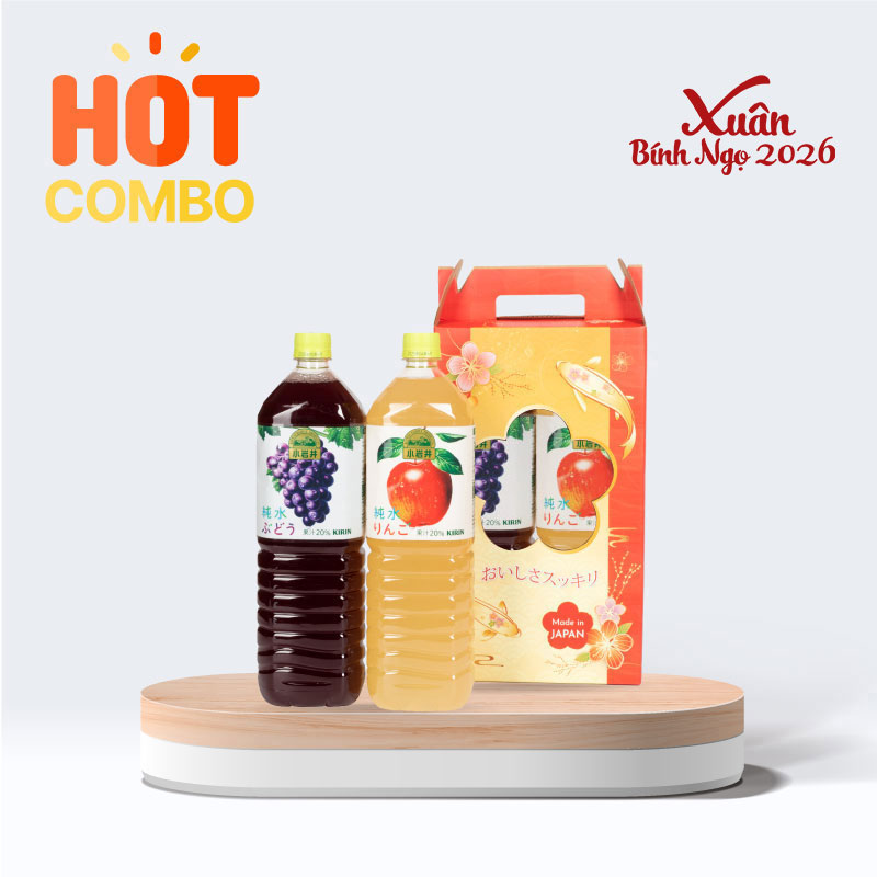 Combo siêu hời mua 2 chai Nước ép nho và táo tinh khiết 1.5L tặng hộp giấy