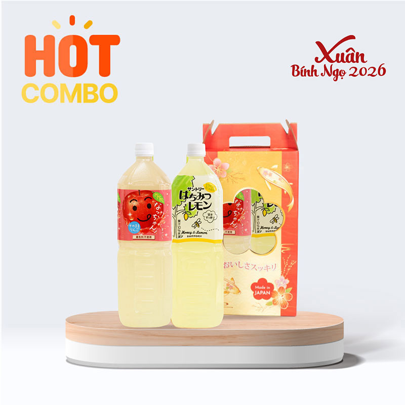 Combo siêu hời mua Nước chanh mật ong và nước ép táo Nhật Bản Suntory 1.5L tặng hộp giấy