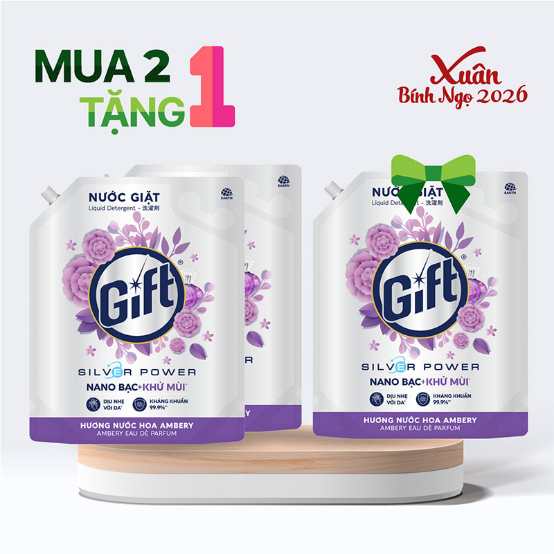 Combo siêu hời mua 2 tặng 1 Nước giặt Gift Hương nước hoa Ambery túi 3.6kg
