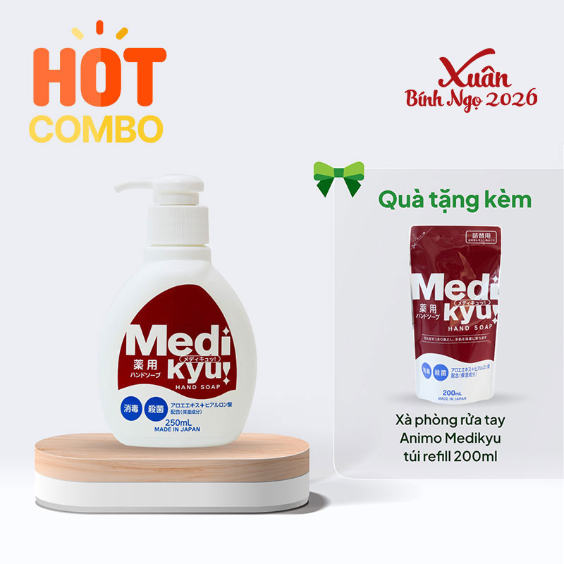 Combo siêu hời mua Xà phòng rửa tay Animo Medikyu 250ml tặng túi refill 200ml