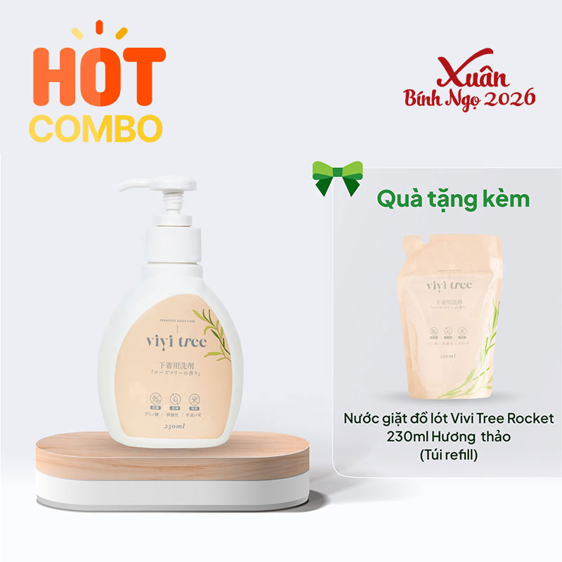 Combo siêu hời mua Nước giặt đồ lót Vivi Tree Rocket 230ml Hương thảo tặng túi refill 230ml