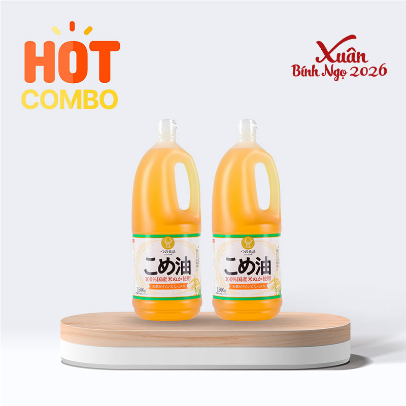 Combo siêu tiết kiệm 2 chai Dầu gạo Nhật Bản Tsuno nguyên chất 1500g (1636ml)